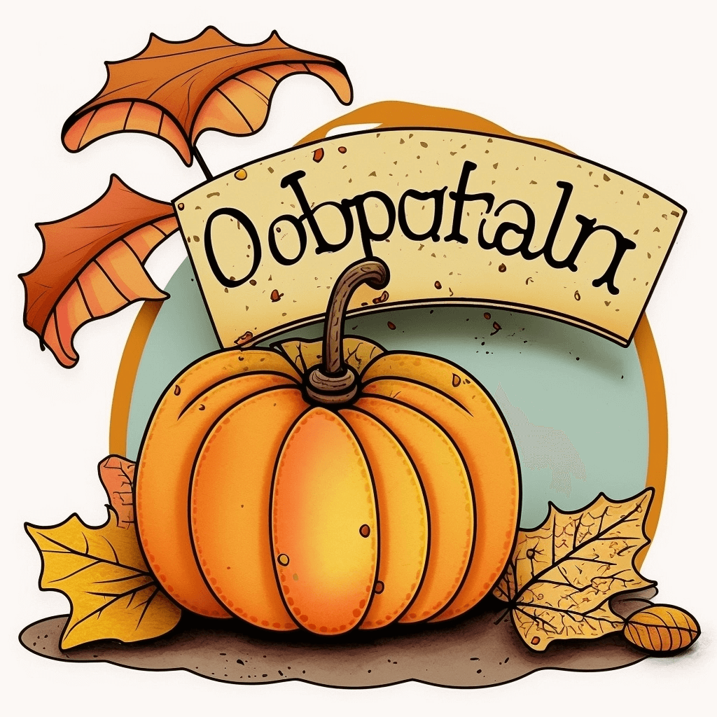 Drawing of a pumpkin with a sign that says oopputain.