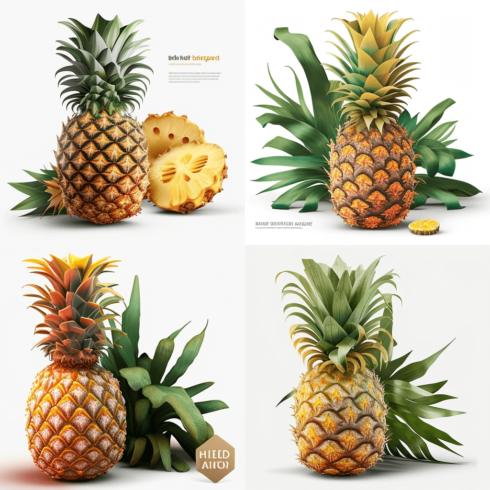 Pineapple and a pineapple cut in half.