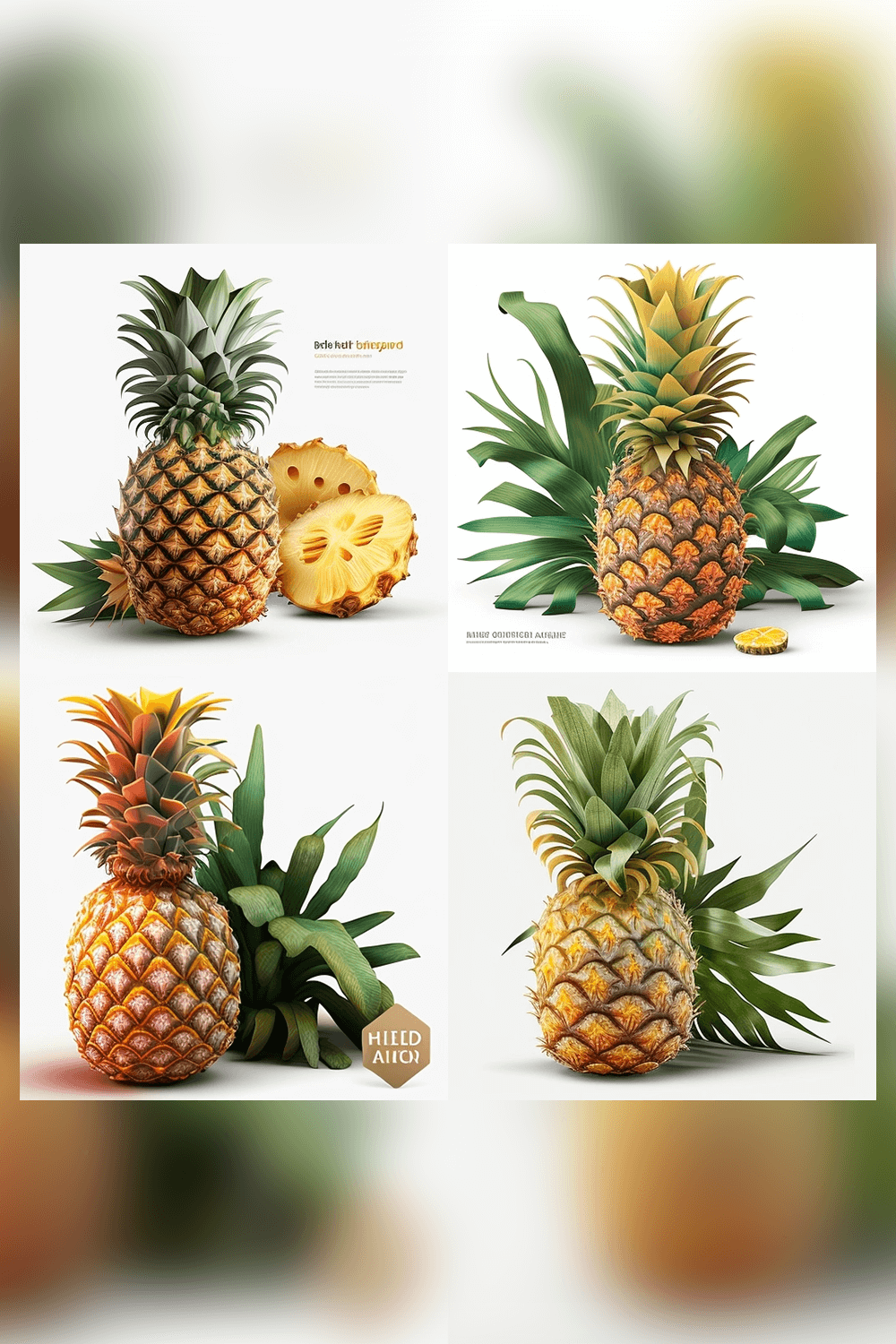 Series of photoshopped images of pineapples.