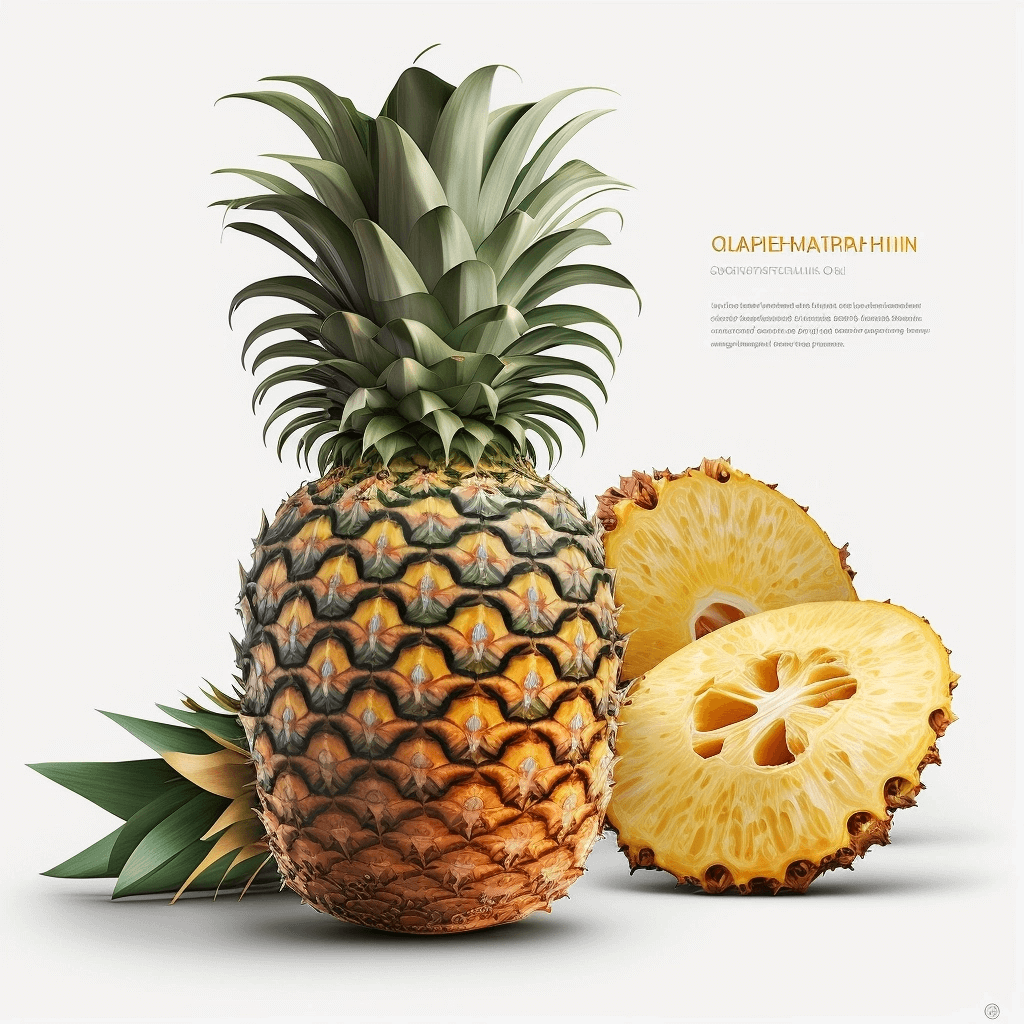 Pineapple cut in half and a whole pineapple.