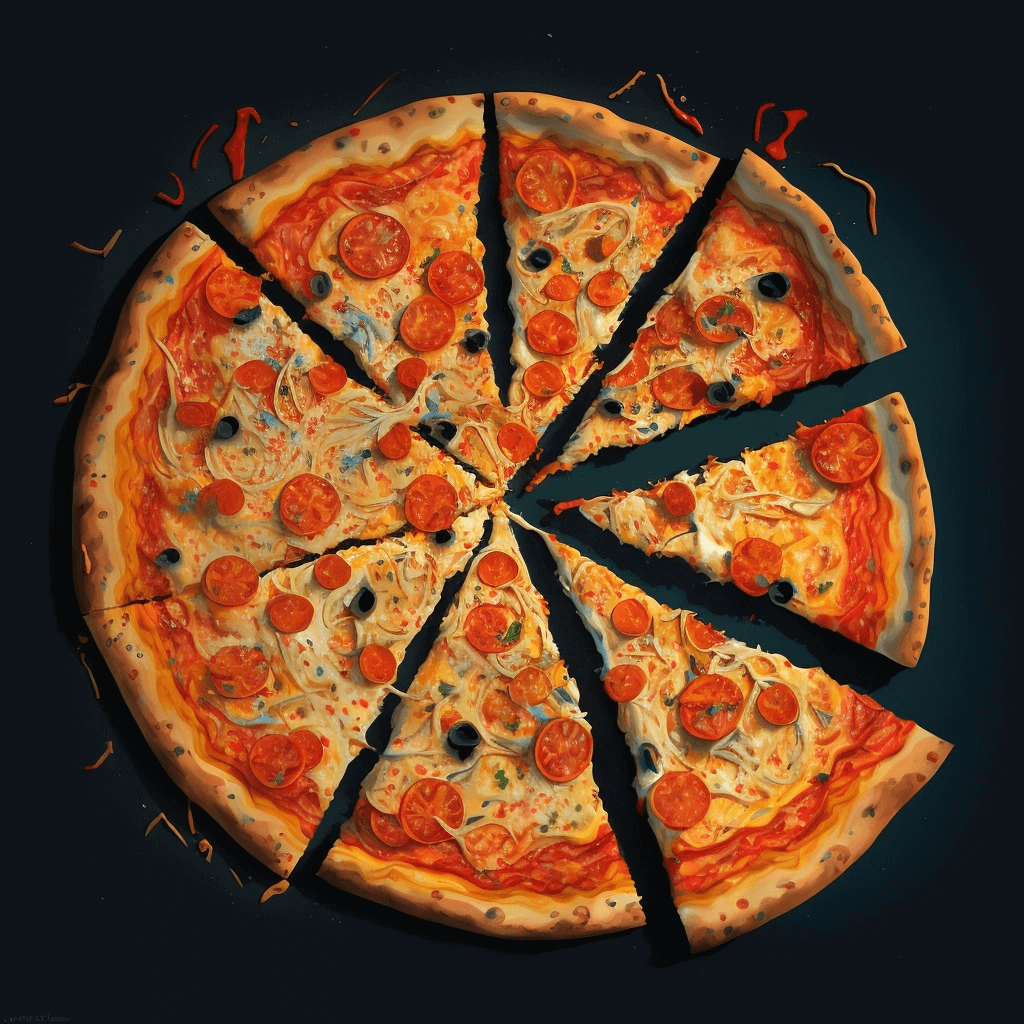 Sliced pizza with pepperoni and cheese on a black background.