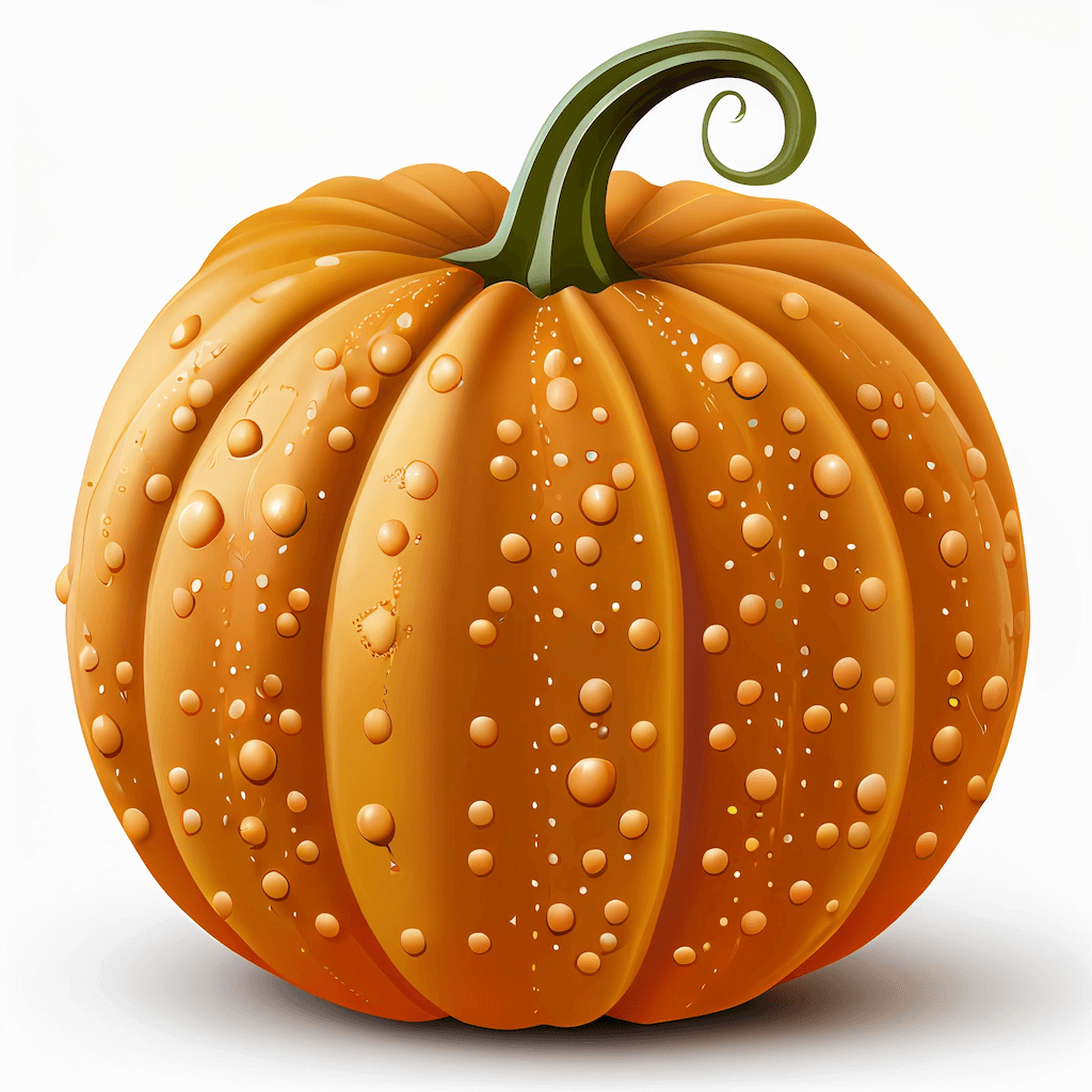 Orange pumpkin with water drops on it.