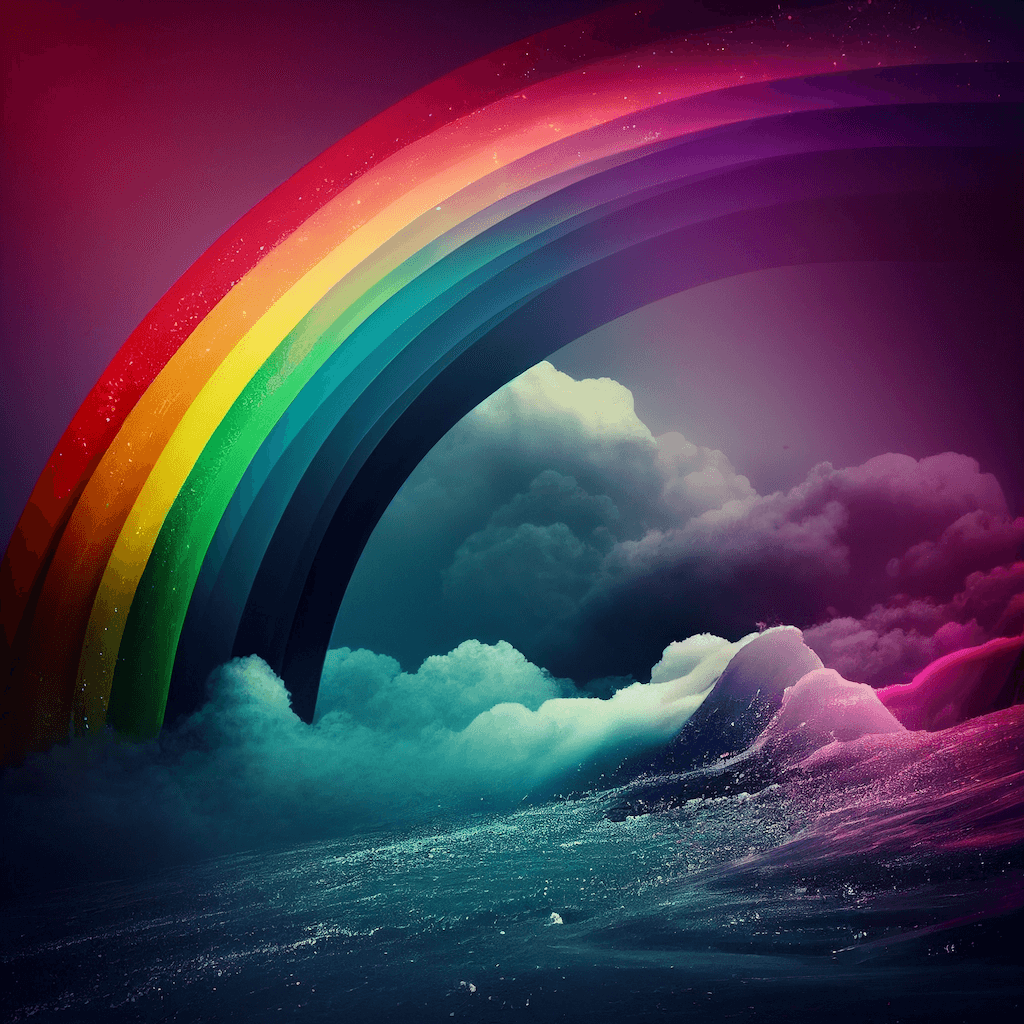 Rainbow in the sky over a body of water.