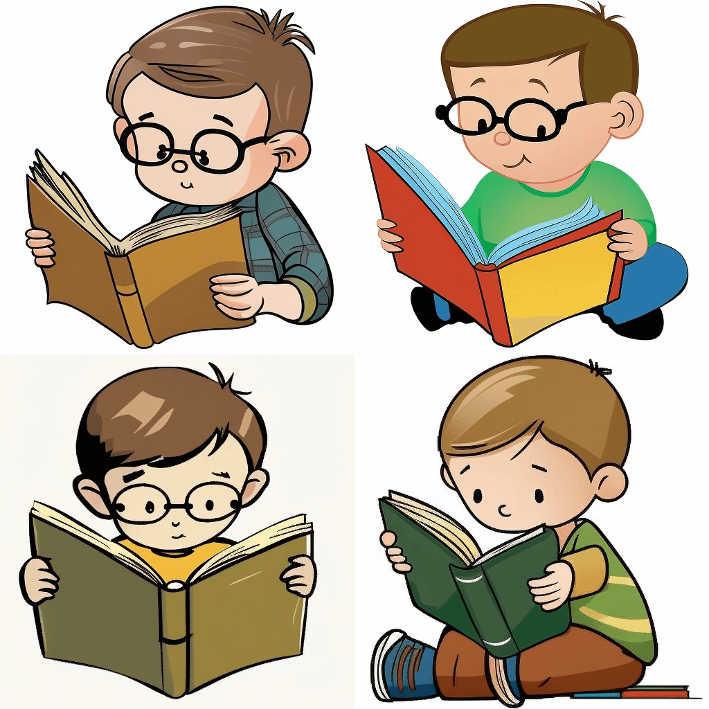 boy reading book clipart