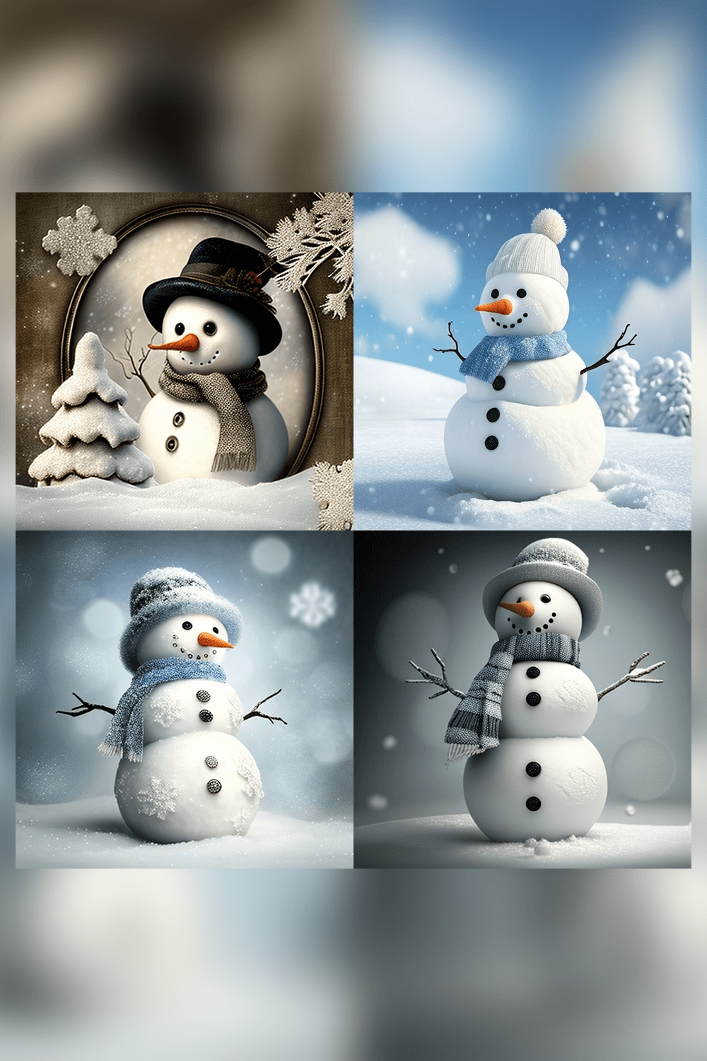 Series of photoshopped images of a snowman.