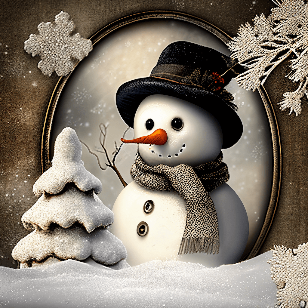 Picture of a snowman with a hat and scarf.