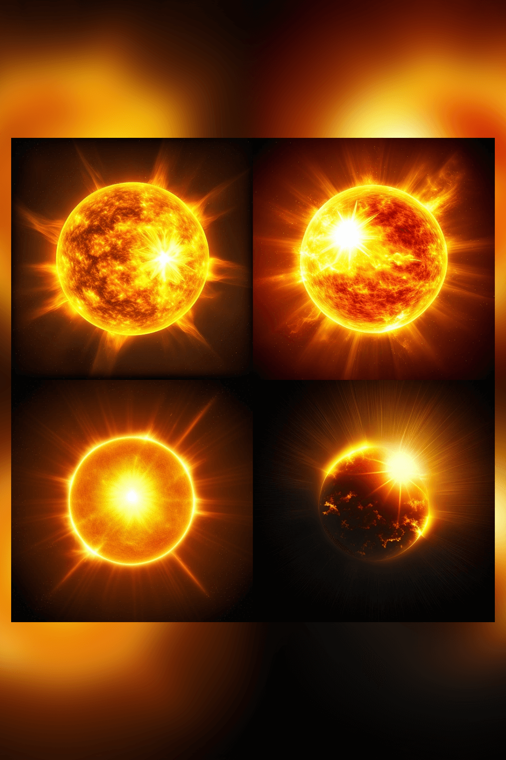 Four images of the sun in different positions.