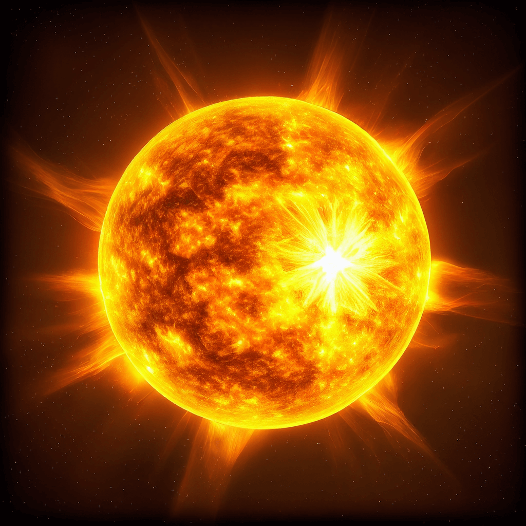 Bright yellow sun with a black background.