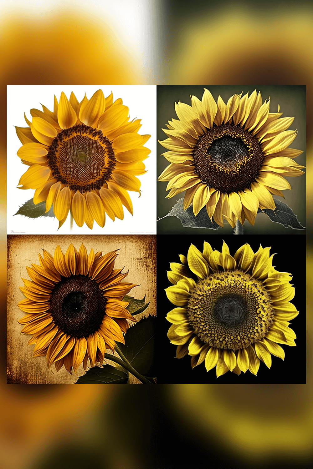 Sunflower is shown in four different pictures.