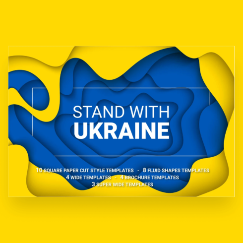 Blue and yellow background with the words stand with ukraine.