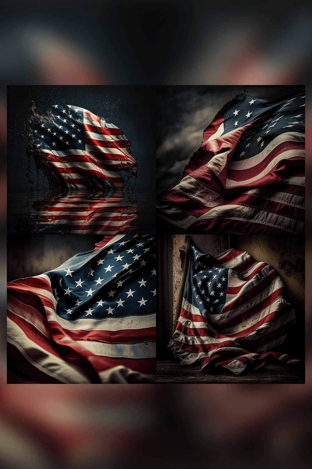 Group of american flags sitting next to each other.