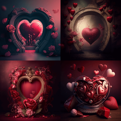 Series of photoshopped images with hearts.