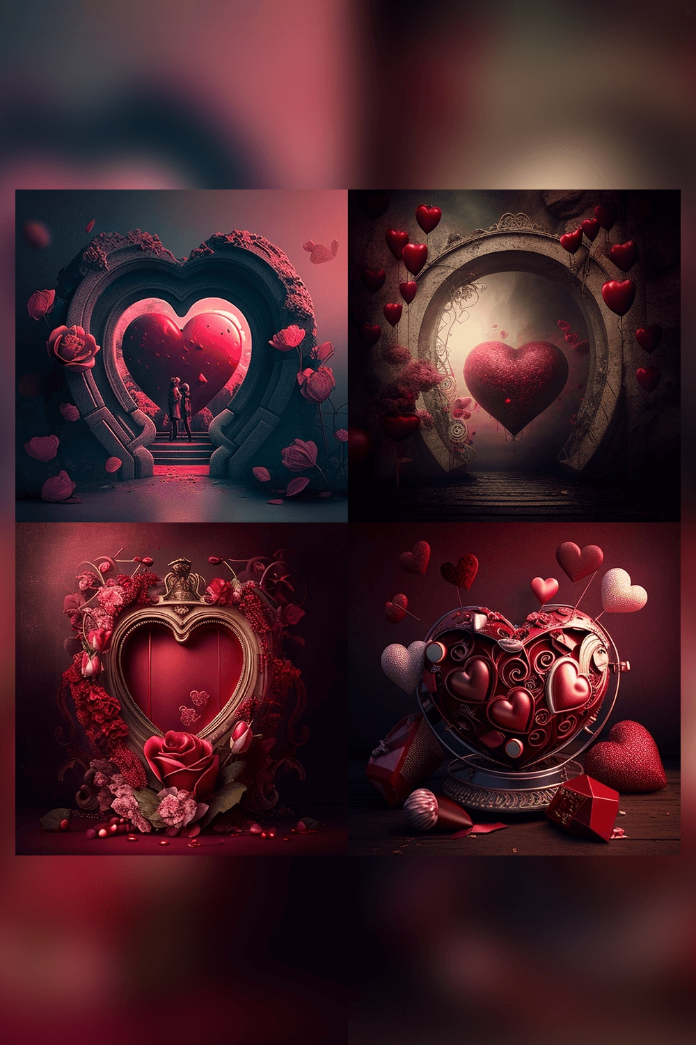 Series of photoshopped images with hearts.