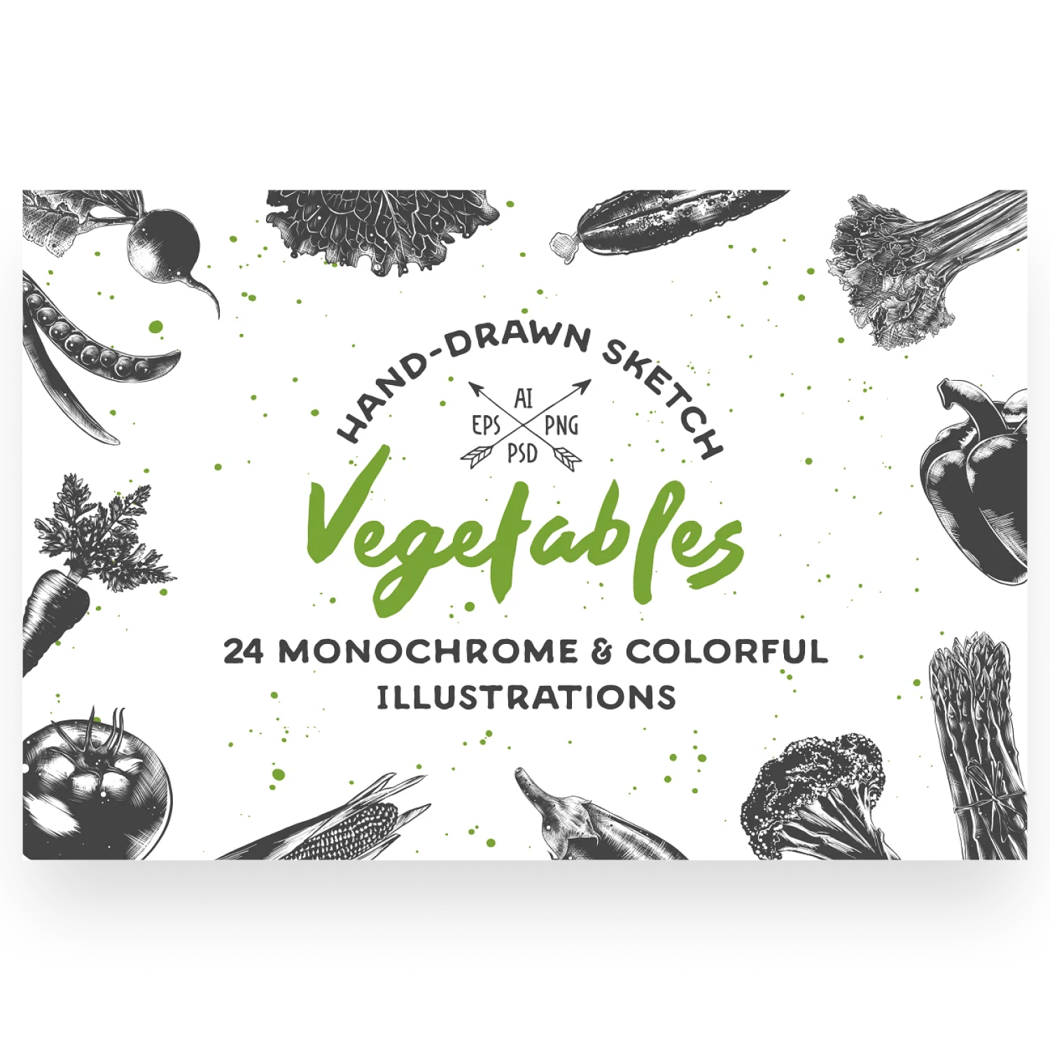 White background with a bunch of vegetables on it.