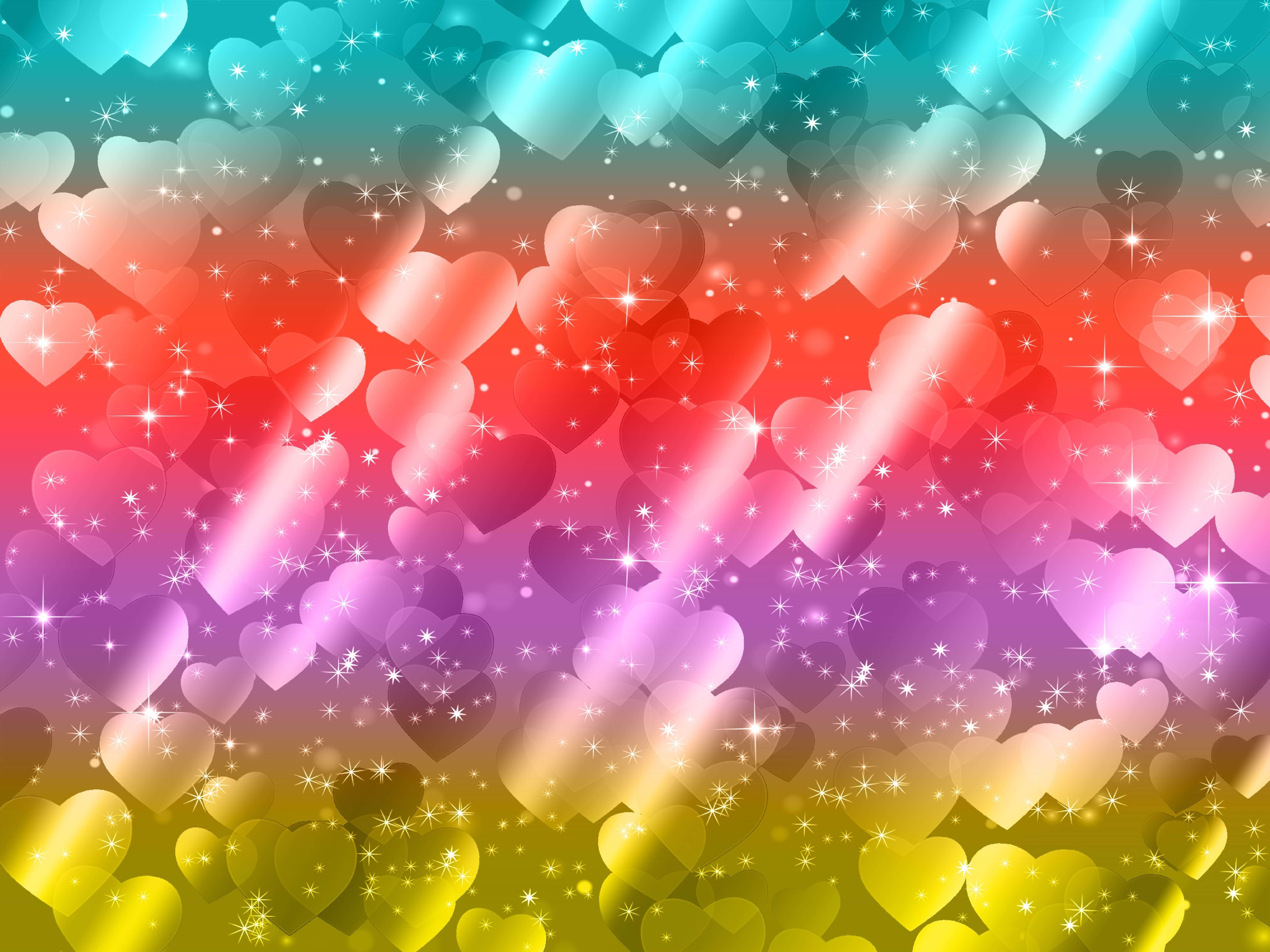Colorful background with hearts and stars.